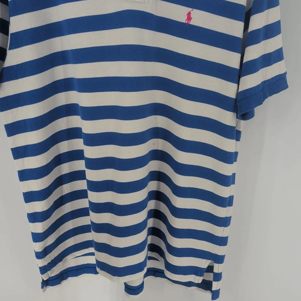 VTG Polo‎ By Ralph Lauren Striped Golf Performance Polo Shirt White Blue Size XL